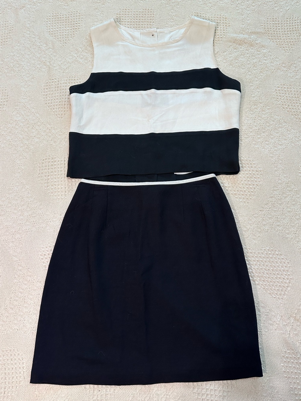 Vintage Express Black Skirt with White Piping and Crop Top
